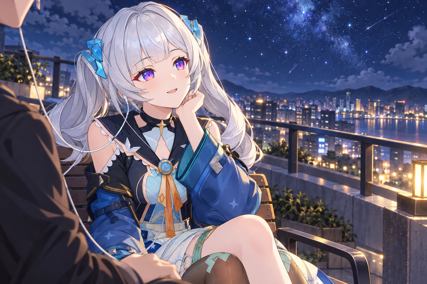 Ling sharing a quiet evening on a rooftop beneath the stars